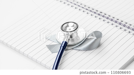 Awareness month concept. Breast cancer awareness ribbon on doctor table. 110806693