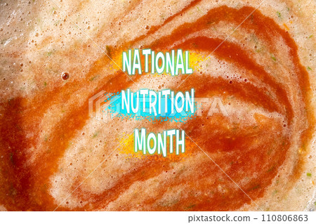 Sauce of ripe tomatoes. The texture of tomato sauce. Soups and other vegetable dishes. Celebrating National Nutrition Month Sauce of ripe tomatoes. The texture of tomato sauce. Soups and other vegetable dishes. Celebrating National Nutrition Month 110806863