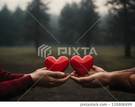 Hands holding heart to each other, love concept. Hands holding heart to each other, love concept. 110806899
