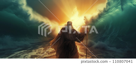 Crossing of the Red Sea during exodus, Moses splitting the red sea Crossing of the Red Sea during exodus, Moses splitting the red sea 110807041