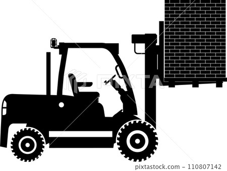 Silhouette of Wheel Forklift with Brick Icon in Flat Style. Vector Illustration Silhouette of Wheel Forklift with Brick Icon in Flat Style. Vector Illustration 110807142
