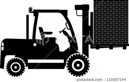 Silhouette of Wheel Forklift with Brick Icon in Flat Style. Vector Illustration Silhouette of Wheel Forklift with Brick Icon in Flat Style. Vector Illustration 110807144