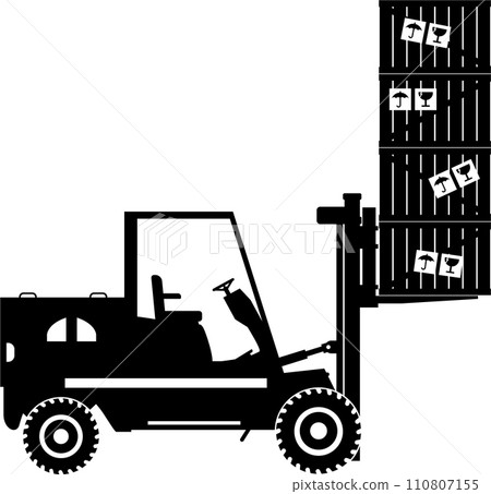 Silhouette of Wheel Forklift with Wooden Boxes Icon in Flat Style. Vector Illustration 110807155
