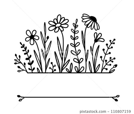 Floral pattern with flowers, wildflowers, daisy and grasses 110807159