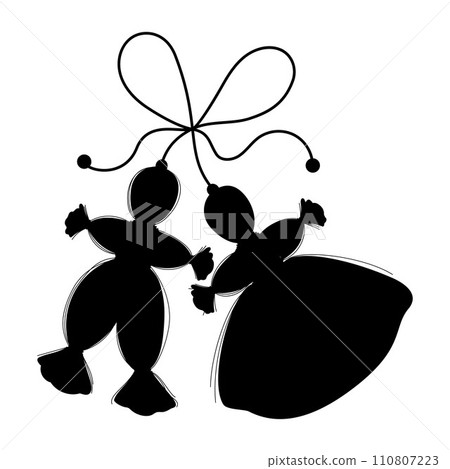 Martisor. Silhouette accessory Martenitsa. Baba Marta Day, Traditional holiday folkl symbol for spring beginning. Black hand drawing. Vector illustration. Martisor. Silhouette accessory Martenitsa. Baba Marta Day, Traditional holiday folkl symbol for spring beginning. Black hand drawing. Vector illustration. 110807223