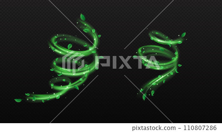 Leaves and green powder whirls vector illustration set 110807286