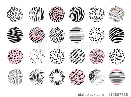 Big Set of Hand drawn doodle circle animal skin. round Abstract black Patterns. Big Set of Hand drawn doodle circle animal skin. round Abstract black Patterns. 110807288
