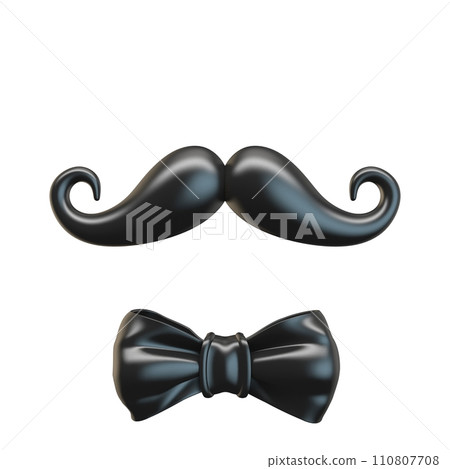 Black mustache with bow tie 3D Black mustache with bow tie 3D 110807708