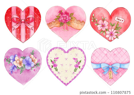 Watercolor vintage valentine's day heart symbol . Set 2 of 5 . White isolate background . Illustration . Watercolor vintage valentine's day heart symbol . Set 2 of 5 . White isolate background . Illustration . 110807875