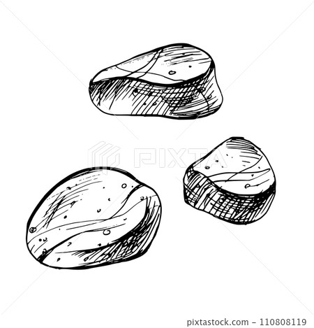 Underwater world clipart with Sea, river, lake pebbles. Graphic illustration hand drawn in black ink. Set of isolated objects EPS vector. Underwater world clipart with Sea, river, lake pebbles. Graphic illustration hand drawn in black ink. Set of isolated objects EPS vector. 110808119