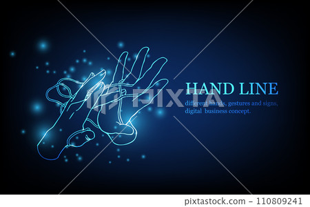 Human hand line, different hands, gestures and signs, digital business concept, futuristic digital innovation background vector illustration. Human hand line, different hands, gestures and signs, digital business concept, futuristic digital innovation background vector illustration. 110809241