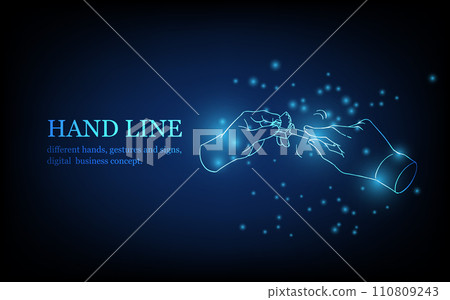 Human hand line, different hands, gestures and signs, digital business concept, futuristic digital innovation background vector illustration. Human hand line, different hands, gestures and signs, digital business concept, futuristic digital innovation background vector illustration. 110809243