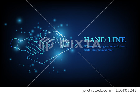 Human hand line, different hands, gestures and signs, digital business concept, futuristic digital innovation background vector illustration. Human hand line, different hands, gestures and signs, digital business concept, futuristic digital innovation background vector illustration. 110809245