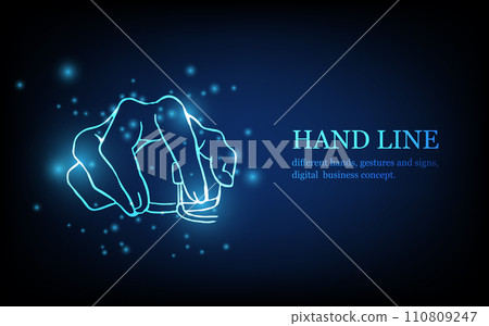 Human hand line, different hands, gestures and signs, digital business concept, futuristic digital innovation background vector illustration. 110809247