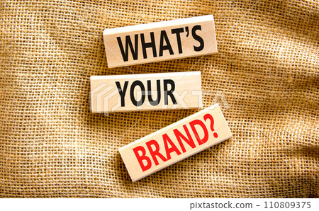 Branding and what is your brand symbol. Concept words What is your brand on beautiful blocks. Beautiful canvas table canvas background. Business branding what is your brand concept. Copy space. 110809375