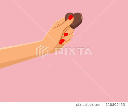 Female Hand Holding Chocolate Vector Drawing 110809433