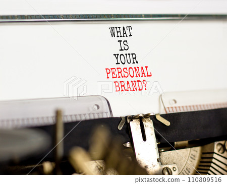 What is your personal brand symbol. Concept words What is your personal brand typed on beautiful retro typewriter. Beautiful white background. Business what is your personal brand concept. Copy space 110809516