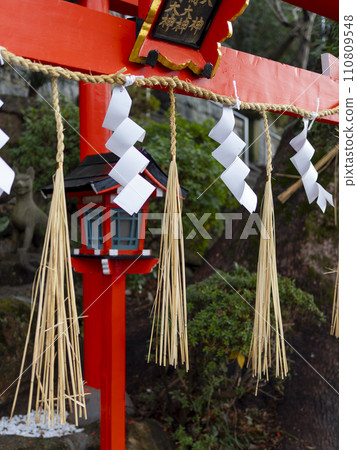 Vibrant torii gate and shimenawa 110809548