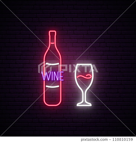 Neon wine signboard for cafe, bar, restorant. 110810159