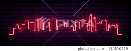 Red neon skyline of Asuncion 110810239