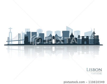 Lisbon skyline silhouette with reflection. Lisbon skyline silhouette with reflection. 110810349