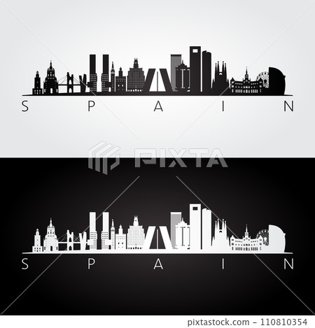 Spain skyline and landmarks silhouette 110810354