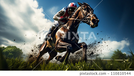 Horse and jockey on the racetrack Horse and jockey on the racetrack 110810544