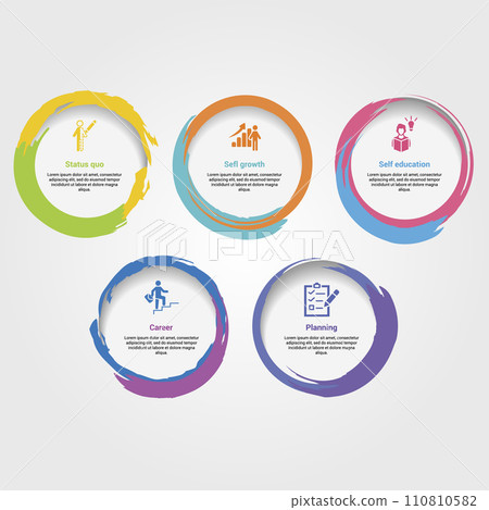 Infographics with Personal Growth theme icons, 10 steps. Such as status quo, sefl growth, self education, career and more. Infographics with Personal Growth theme icons, 10 steps. Such as status quo, sefl growth, self education, career and more. 110810582