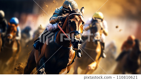 Horse and jockey on the racetrack 110810621