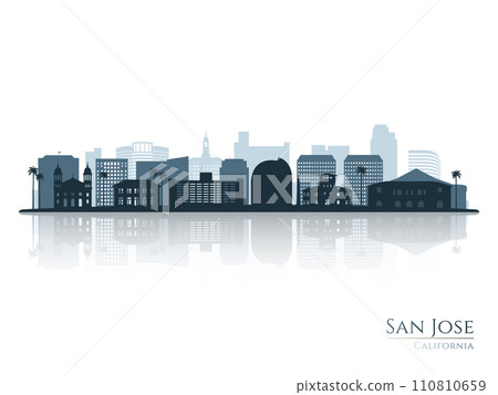 San Jose skyline silhouette with reflection. San Jose skyline silhouette with reflection. 110810659