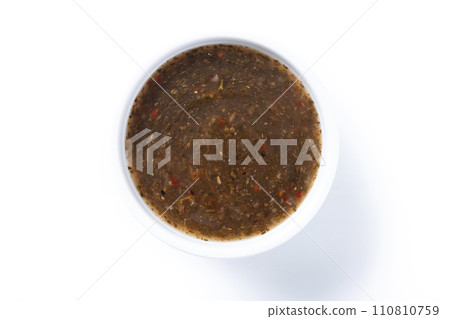 Green Chimichurri Sauce isolated on white background 110810759