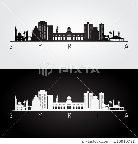 Syria skyline and landmarks silhouette 110810781