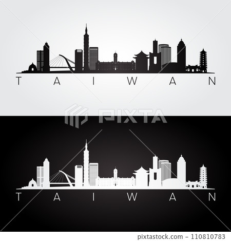 Taiwan skyline and landmarks silhouette 110810783