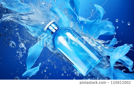 Perfume bottle under blue water background with copy space, fresh sea scent 110811002