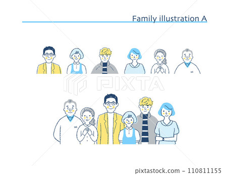 微笑的家庭上半身和圖示 A 微笑的家庭上半身和圖示 A 110811155