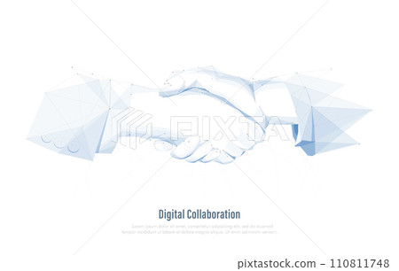 Business handshake. Low poly wireframe, lines and triangles, point connecting network. Illustration vector Business handshake. Low poly wireframe, lines and triangles, point connecting network. Illustration vector 110811748