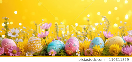 AI-generated content. Easter Eggs and Spring Flowers Garland 110811859