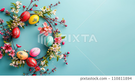AI-generated content. Easter Wreath with Eggs and Blooms AI-generated content. Easter Wreath with Eggs and Blooms 110811894