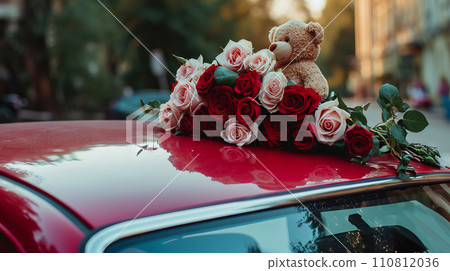 AI-generated content. Roses on a car roof 110812036
