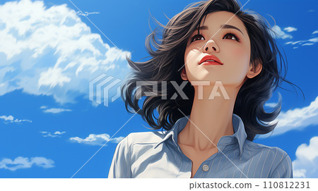 日本女人凝視藍天 110812231