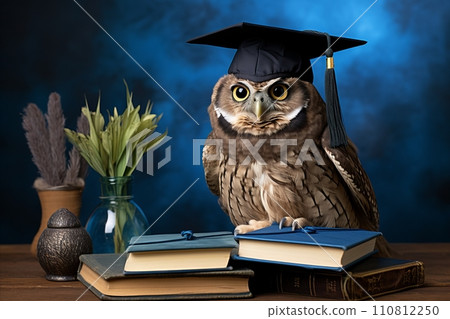 Clever owl with trendy glasses donning a graduation cap for a smart academic look 110812250