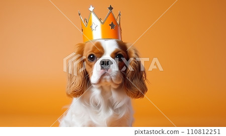 Cavalier king charles spaniel celebrating party with party hat - fun party animal concept 110812251