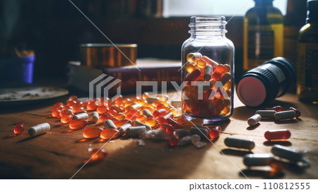 medicine scattered on the table 110812555