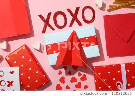 Gifts for Valentine's Day, on a light background, flat lay. Gifts for Valentine's Day, on a light background, flat lay. 110812635