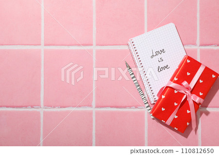 Notepad, letter and other accessories for Valentine's Day. 110812650