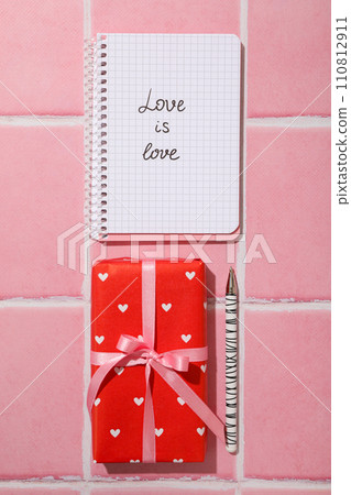 Notepad, letter and other accessories for Valentine's Day. 110812911