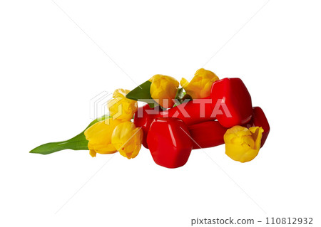 PNG sports accessories with flowers, isolated on white background. PNG sports accessories with flowers, isolated on white background. 110812932