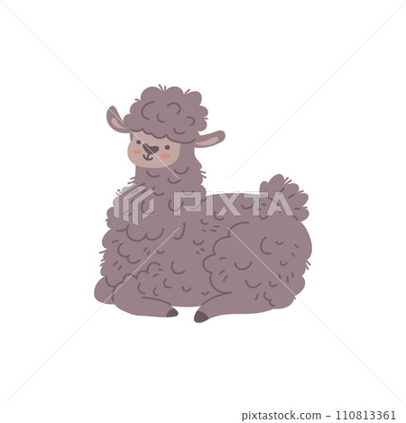 Cute grey alpaca, cartoon vector illustration isolated on white background Cute grey alpaca, cartoon vector illustration isolated on white background 110813361