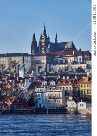 Cityscape view of Prague castle and Vltava river in Czech republic 110813502