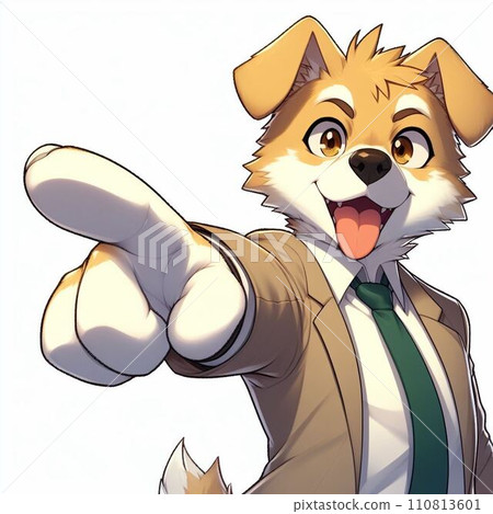 一隻興奮的狗用手指指著 一隻興奮的狗用手指指著 110813601